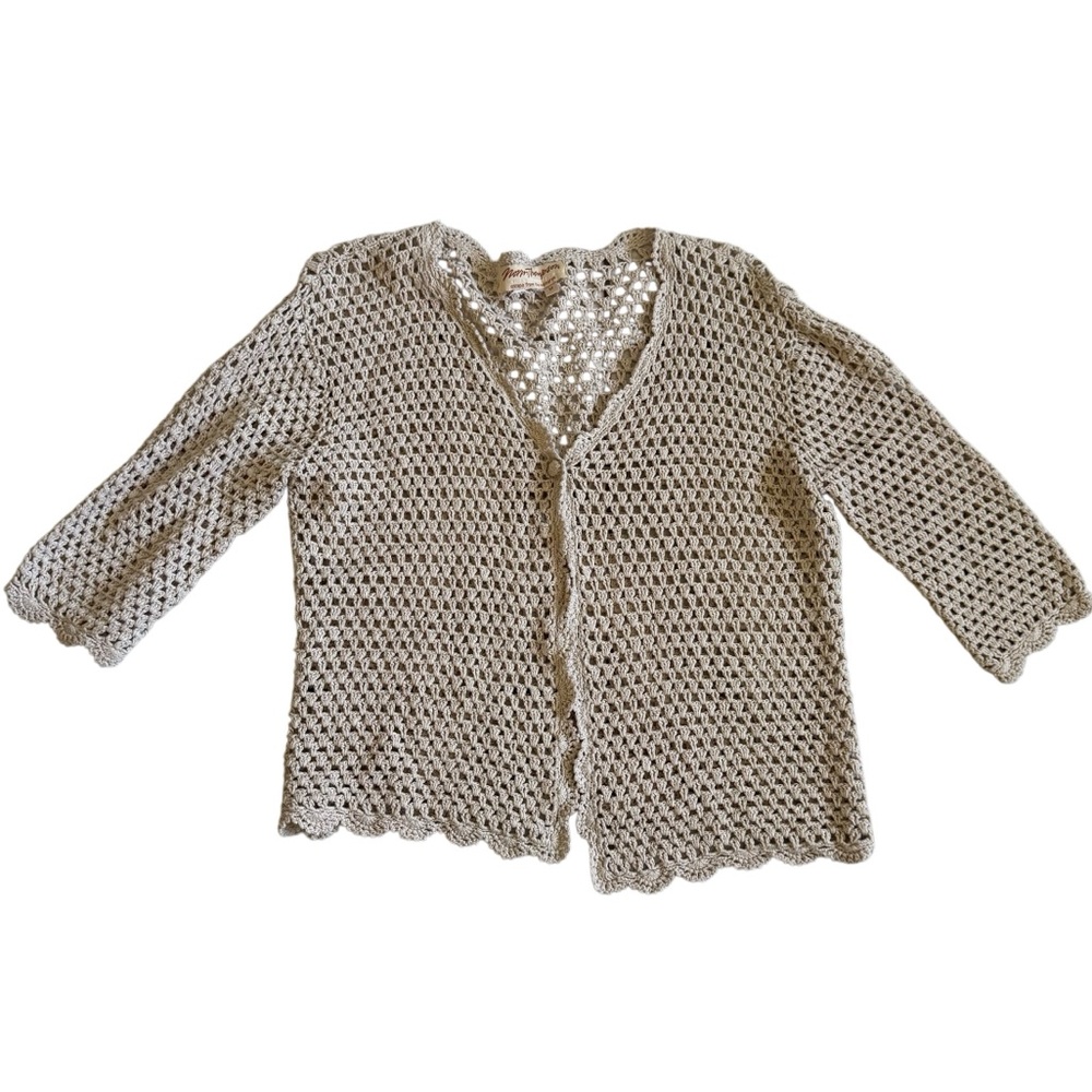 Norm Thompson Sweater Cardigan Ivory Open Knit